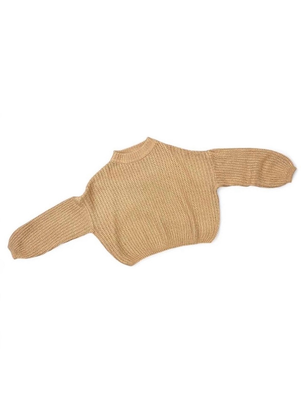 Simplee Cropped Crew Neck Chunky Knit Sweater - Camel